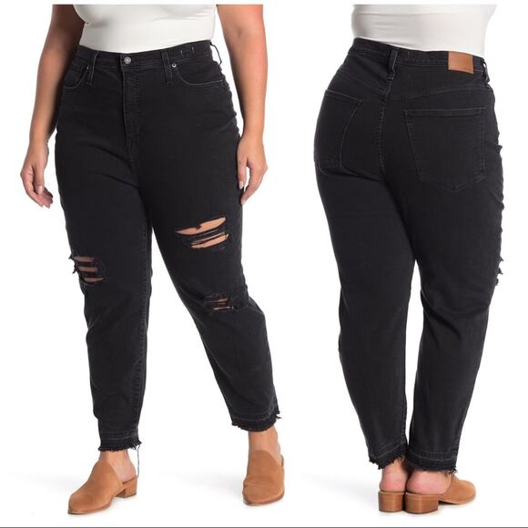 Madewell High Rise Distressed The Mom Jeans Ankle Crop Black Size 36 - Picture 1 of 11